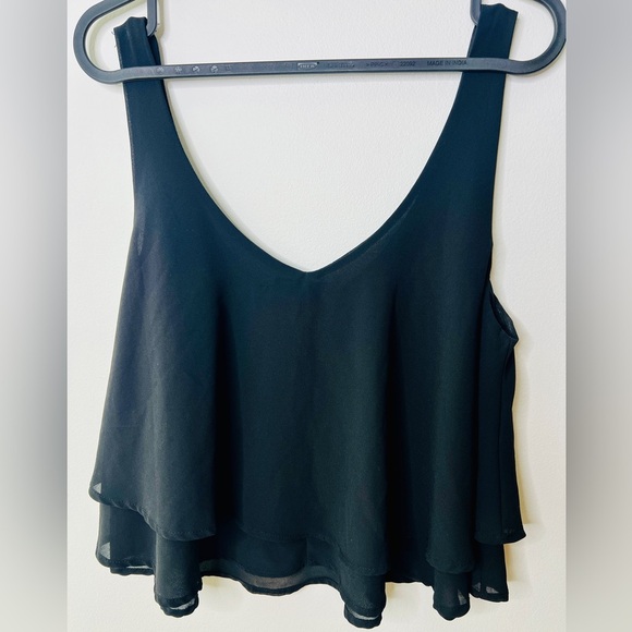 iris Tops - Black Chiffon Ruffle Flowy layers Crop tank top M Dark Academia Gothic Girly Emo